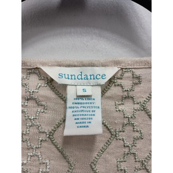 Sundance Womens BOHO Peasant Top Size Small Beige Linen Embroidered Short Sleeve - Picture 3 of 7